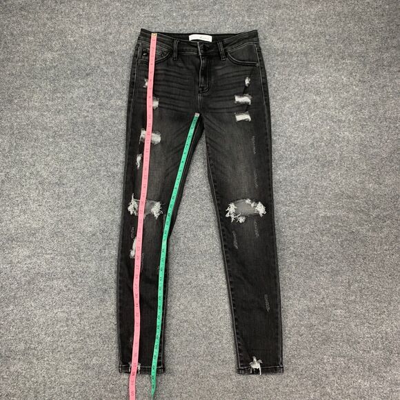 KanCan Cora Jean Womens 3/25 Light Gray Mid Rise Distressed Ripped Super Skinny - Picture 8 of 15